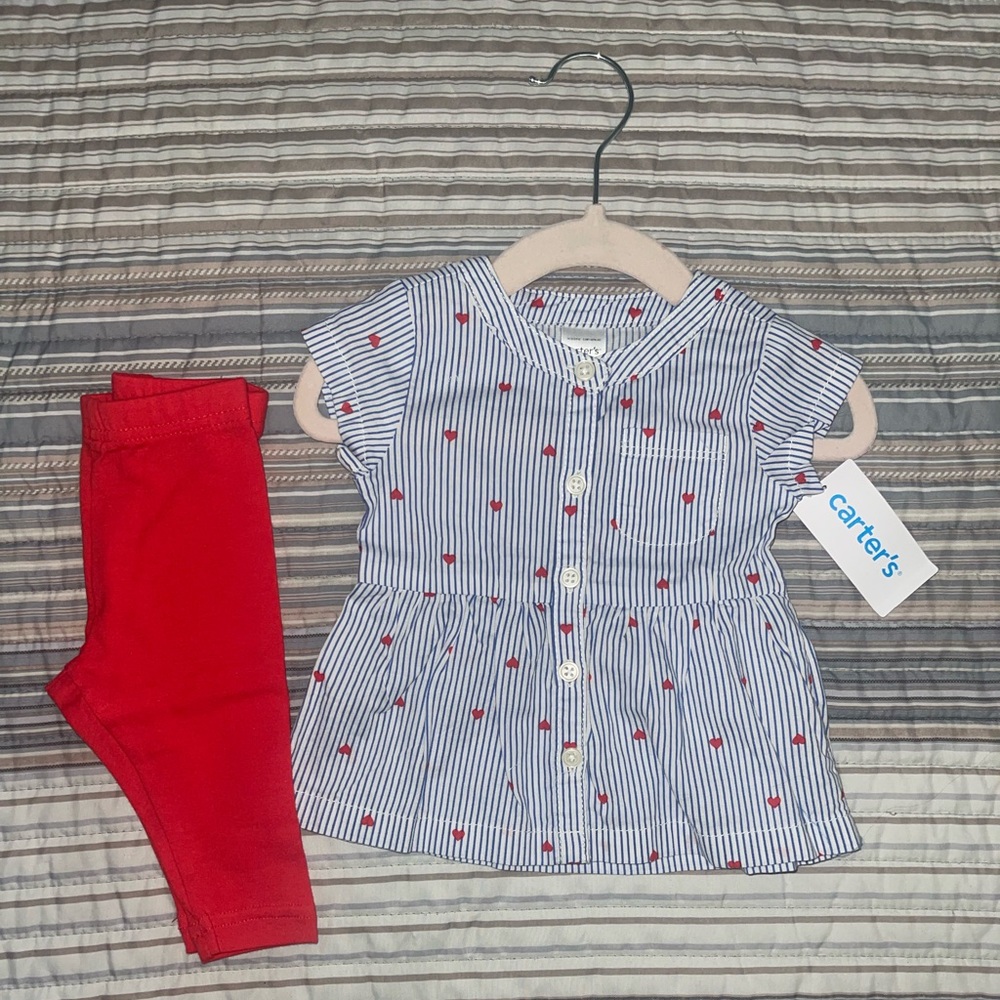 Two piece striped, heart set